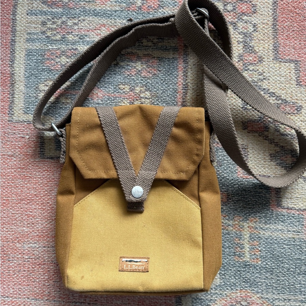 L.L. Bean Two-Tone Brown and Tan Canvas Field Crossbody Bag